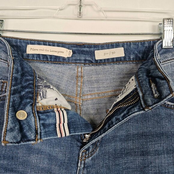 ANTHROPOLOGIE PILCRO Bell Bottom Jeans MEDIUM Wash BLUE w Floral Lace size 30 - Picture 4 of 10